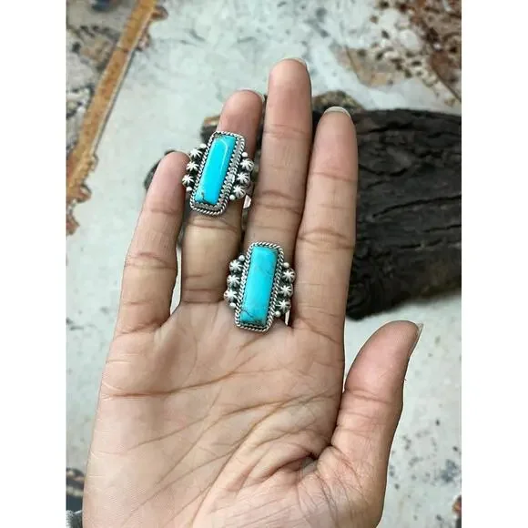 Handmade Sterling Silver Blue Turquoise Adjustable Ring "Signed Nizhoni" - Picture 2 of 5
